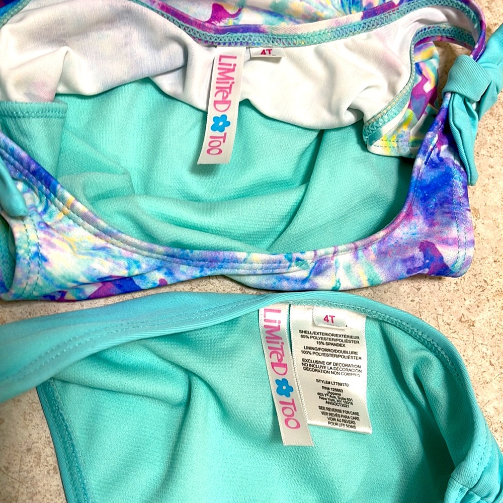 BNWOT LIMITED TOO 2PC TODDLER TANKINI UNICORN TYE DYE PRINT TOP/AQUA B… - Picture 11 of 11